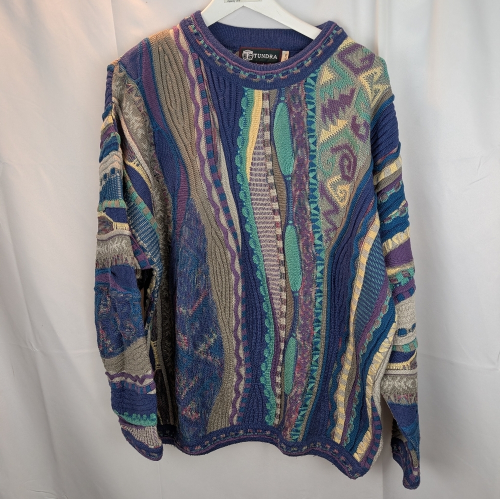 Tundra Vintage Coogi Style Multicolor Patterned Men's Sweater Size XL In EUC